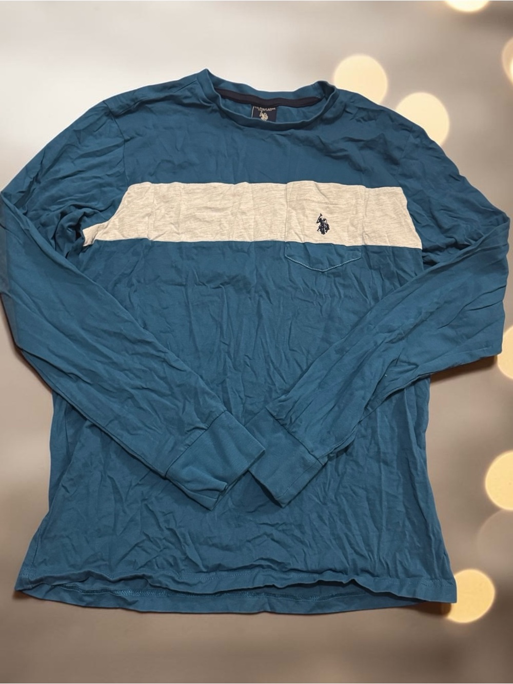 U.S. Polo Assn. Teal Long-Sleeve Crew with White/ light grey Chest Stripe